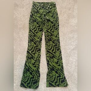 Zara Green and Black Patterned Flare Pants